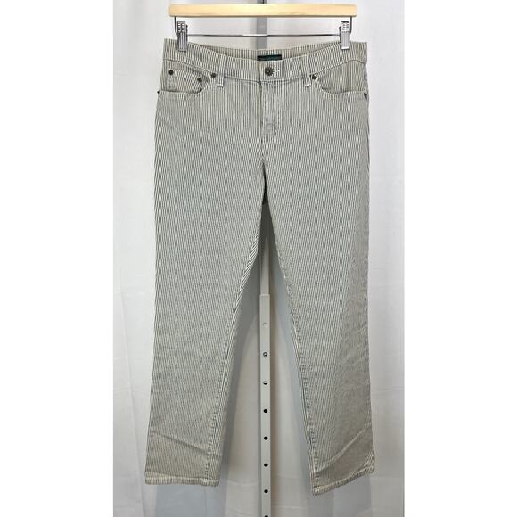 RALPH LAUREN Jeans Co Ticking Stripe Mid Rise Jeans Zip Fly Blue White 8 - Picture 1 of 9